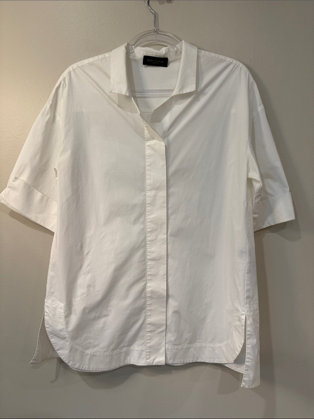 Piazza Sempione White Cotton Poplin Short Sleeve Boxy oversized Button Up Shirt
